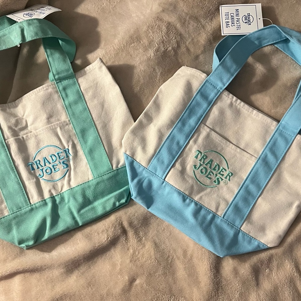 Trader Joe's Canvas Tote Bags in Teal and Light Blue